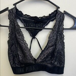 PINK Victoria's Secret Black and silver Lace Bralette
